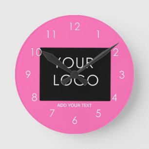 Modern Hot Pink Customisable Business Add Logo   Round Clock