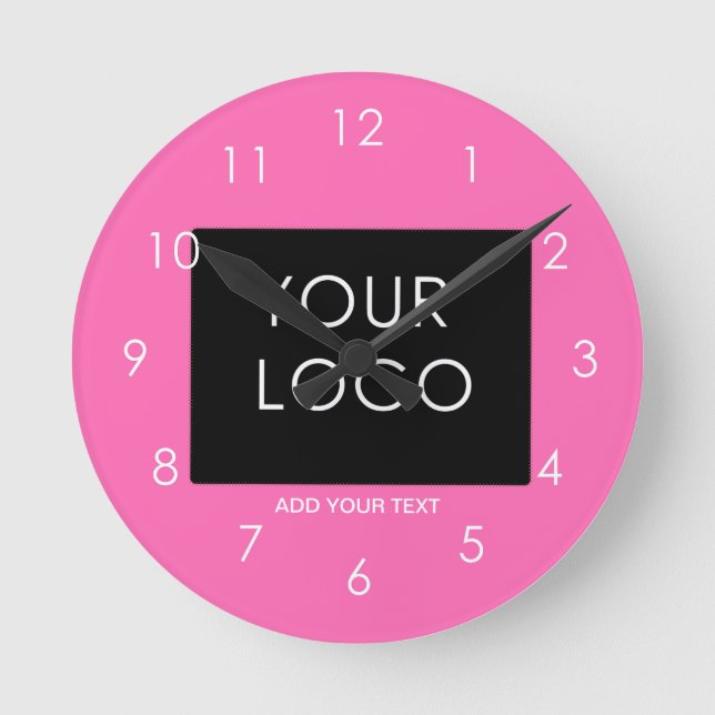 Modern Hot Pink Customisable Business Add Logo   Round Clock (Front)
