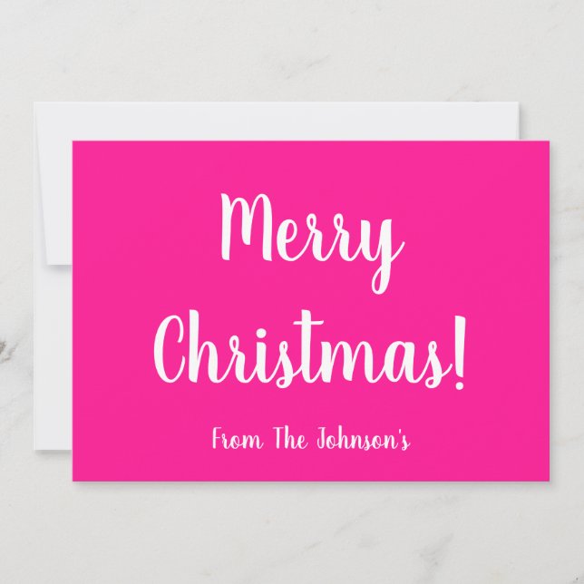 Modern Hot Pink Family Christmas Card (Front)