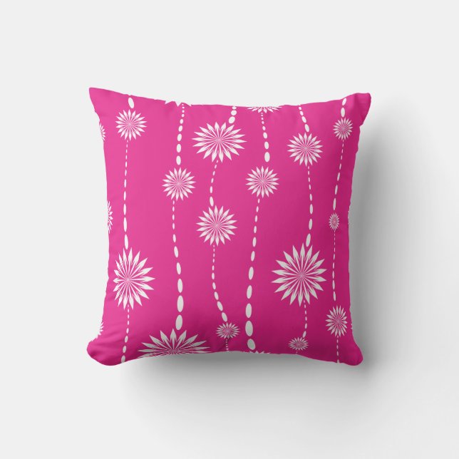 Modern Hot Pink Floral Decorative Throw Pillow (Front)