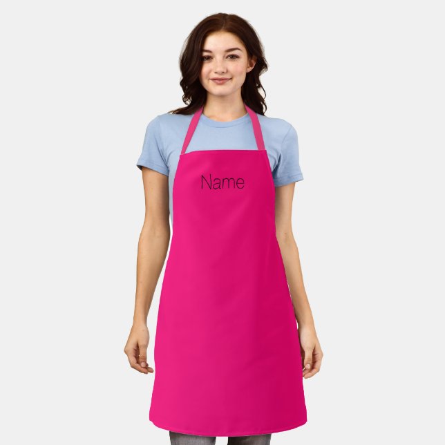 Modern hot pink fuchsia custom name text chic apron (Worn)