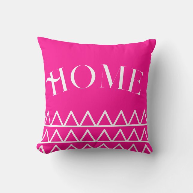 Modern Hot Pink Geometric Home Typography Cushion (Front)