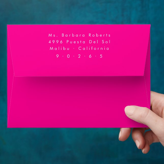 Modern Hot Pink Girly Return Address Wedding Envelope (Hand)
