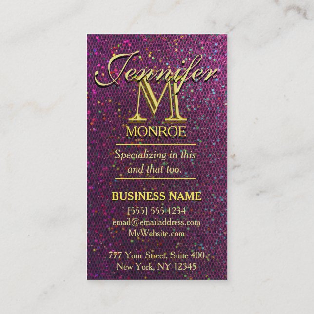 Modern Hot Pink Glitter Business Card (Back)