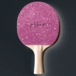 Modern hot pink glitter script name   ping pong paddle<br><div class="desc">Modern ping pong paddle with a girly,  hot pink glitter background and a hand lettered script. Personalise with your name.</div>