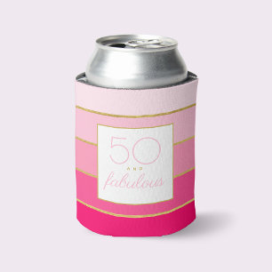 Modern Hot Pink & Gold 50 and fabulous birthday Can Cooler