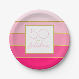 Modern Hot Pink & Gold 50 and fabulous birthday Paper Plate