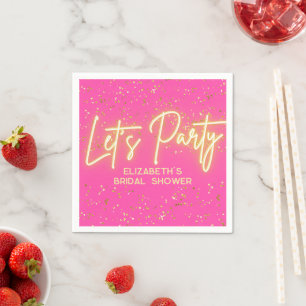 Modern Hot Pink Gold Neon Glowing Let's Party Napkin