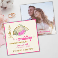 Modern Hot Pink Hand Fan Wedding Save the Date