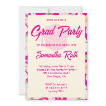 Modern Hot Pink Ivory Floral Graduation Party
