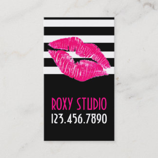 Modern Hot Pink Lips Makeup Artist Business Card