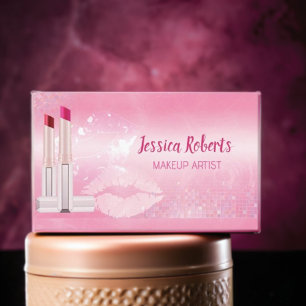 Modern Hot Pink Lips Makeup Artist Business Card