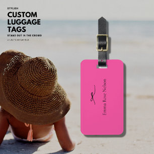 Modern Hot Pink Luggage Tag with Bow