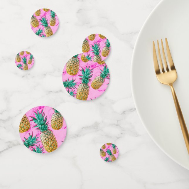 Modern Hot Pink Marble Tropical Pineapple Chic Confetti (Group)