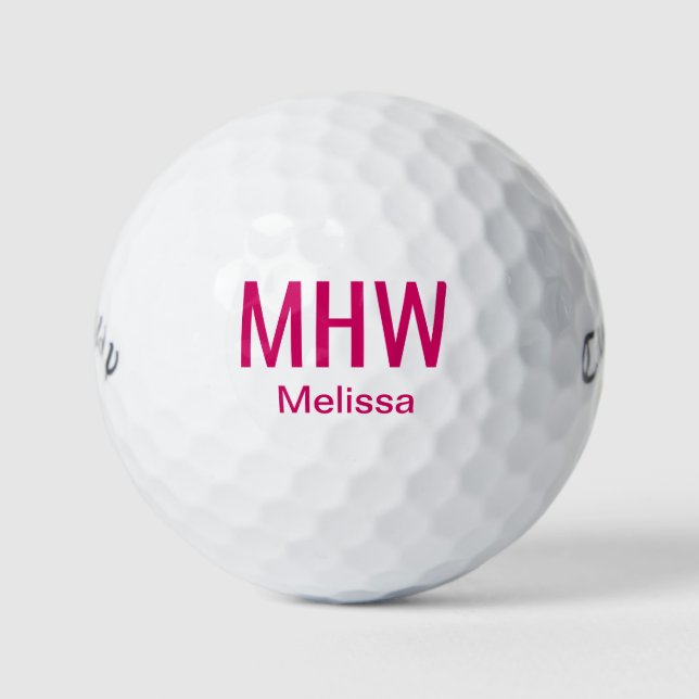 Modern Hot Pink Monogrammed Golf Balls (Front)