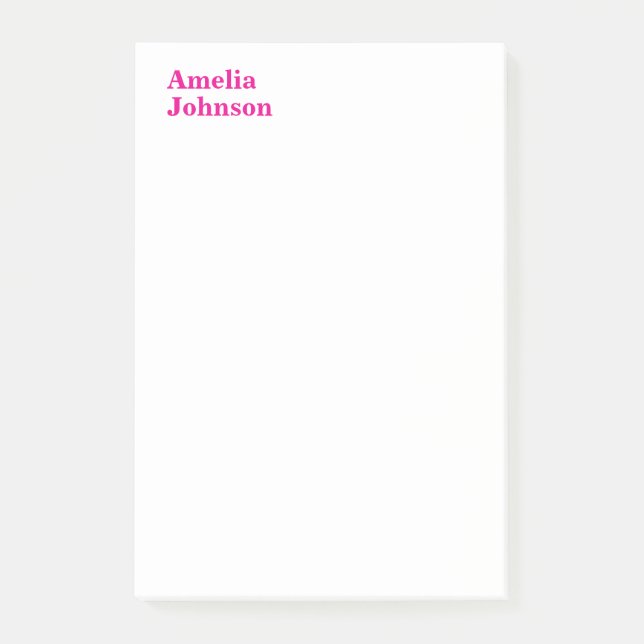 Modern Hot Pink Name Minimalist Professional Post-it Notes (Front)