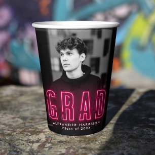Modern Hot Pink Neon Graduation Paper Cups