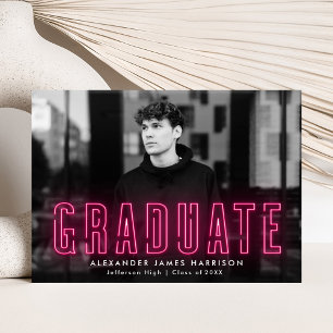 Modern Hot Pink Neon Photo Graduation Announcement