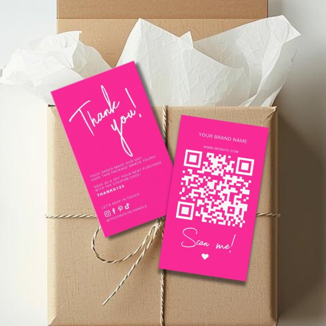 Modern hot pink order thank you QR code Business Card (Creator Uploaded)