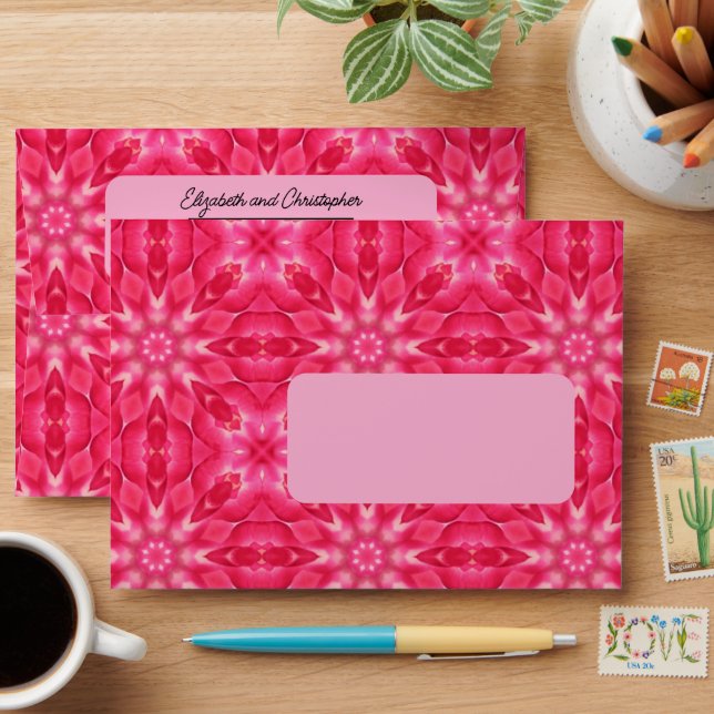 Modern Hot Pink Pattern Custom Return Address Envelope (Desk)