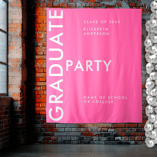 Modern Hot Pink Personalise Graduation Backdrop Tapestry