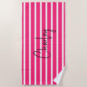 Modern Hot Pink Personalised II Beach Towel