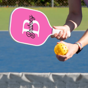 Modern Hot Pink Personalised Monogram and Name Pickleball Paddle