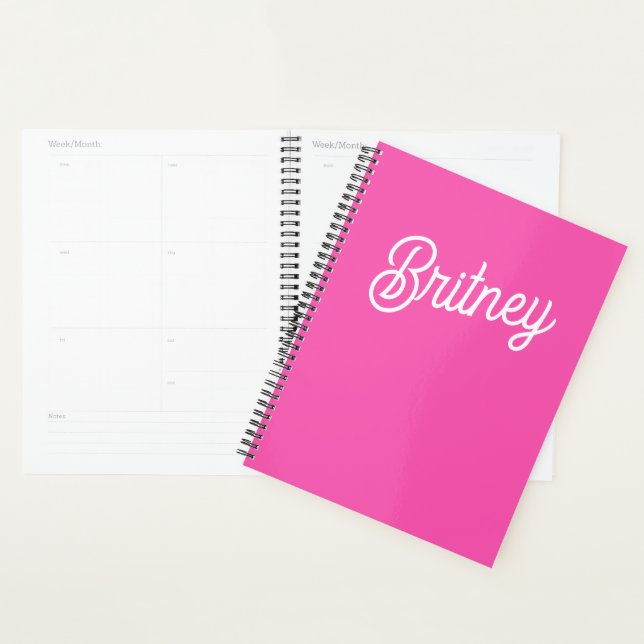 Modern Hot Pink  Personalised Monogram and Name  Planner (Display)