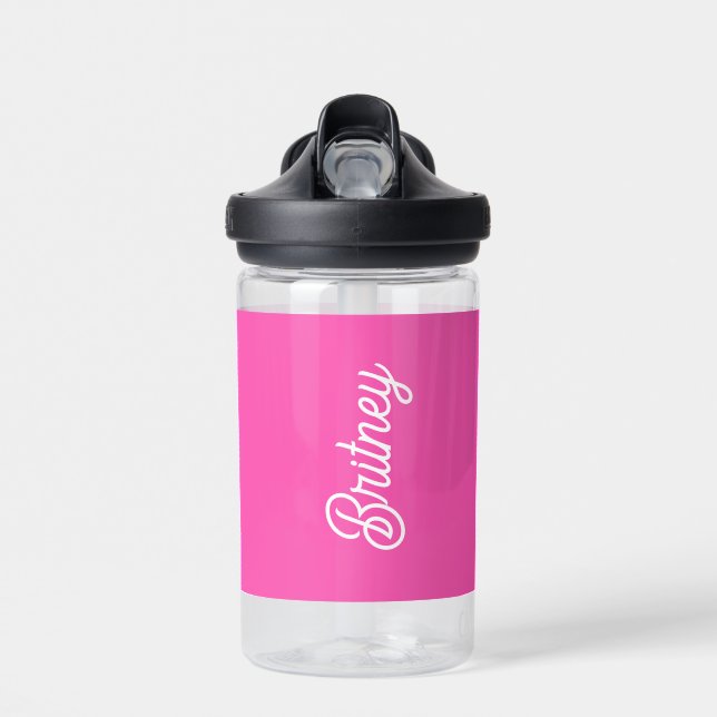 Modern Hot Pink  Personalised Monogram and Name  Water Bottle (Front)