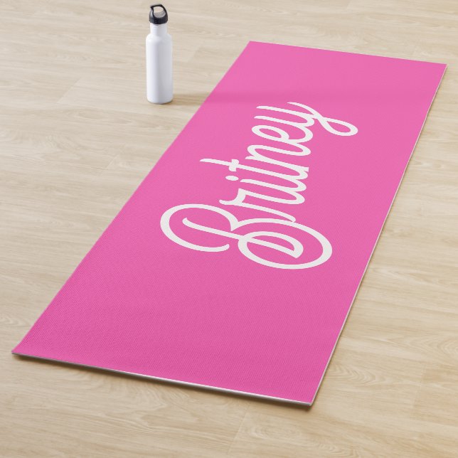 Modern Hot Pink Personalised Monogram and Name Yoga Mat (In Situ)