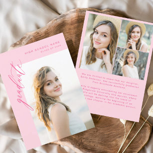 Modern Hot Pink Photo Graduation Graduate Announcement