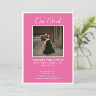 Modern Hot Pink Photo Graduation Open House Party Invitation