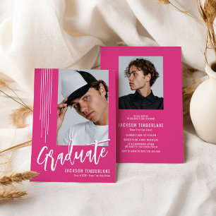 Modern Hot Pink Photo Graduation Party Invitation
