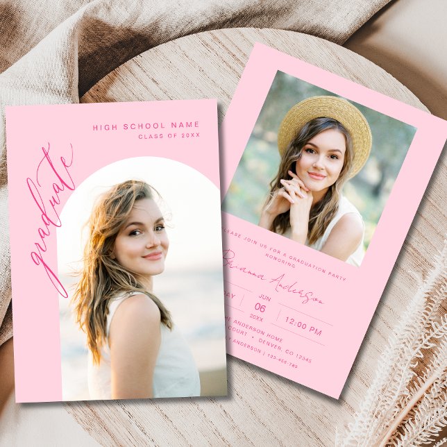 Modern Hot Pink Photo Graduation Party Invitation (Creator Uploaded)