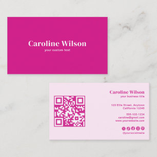 Modern Hot Pink QR Code Social Media Girly Business Card