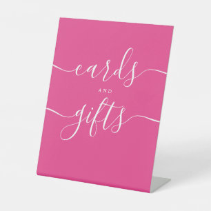 Modern Hot Pink Script Cards And Gifts Pedestal Sign