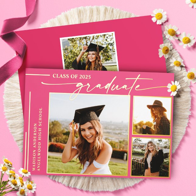 Modern Hot Pink Script Graduate Photo Graduation (Creator Uploaded)