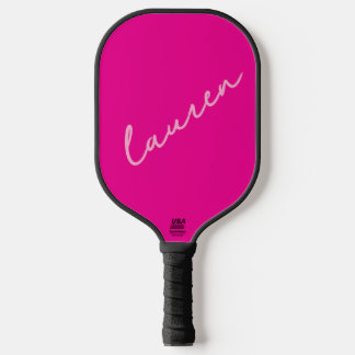 Modern Hot Pink Script Name Pickleball Paddle