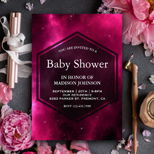 Modern Hot Pink Space Galaxy Baby Shower Invitation