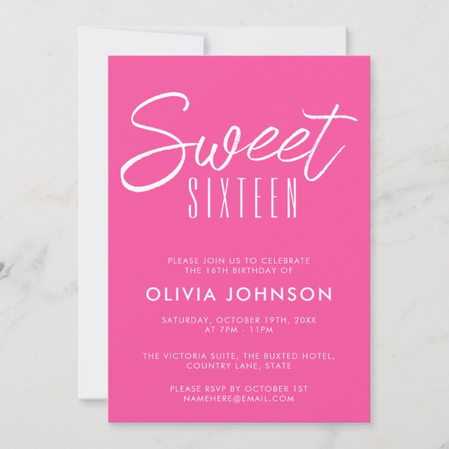 Modern Hot Pink Sweet Sixteen 16th birthday Invitation (Front)