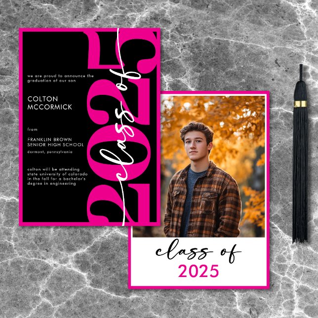 Modern Hot Pink Typography Graduation Announcement (Modern Hot Pink Typography Graduation Announcement)