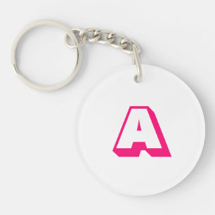 Modern hot pink white custom monogram initial key ring
