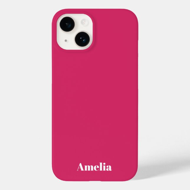 Modern hot pink white script Personalised Name  Case-Mate iPhone Case (Back)