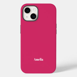 Modern hot pink white script Personalised Name iPhone 14 Case