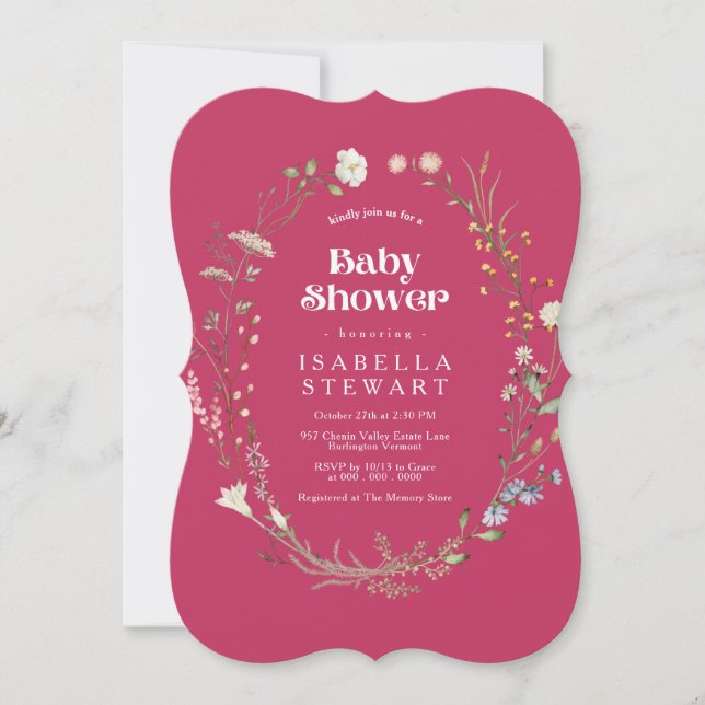 Modern Hot Pink Wildflower Elegant Baby Shower Invitation (Front)