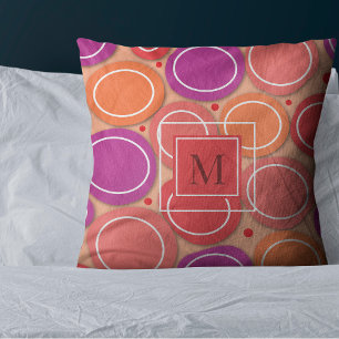 Modern Hot Pinks Purple Abstract Circles Monogram Cushion