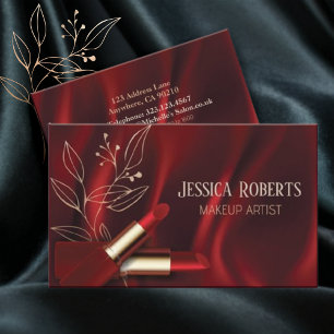 Modern Hot Red Velvet Makeup Artist Business Card