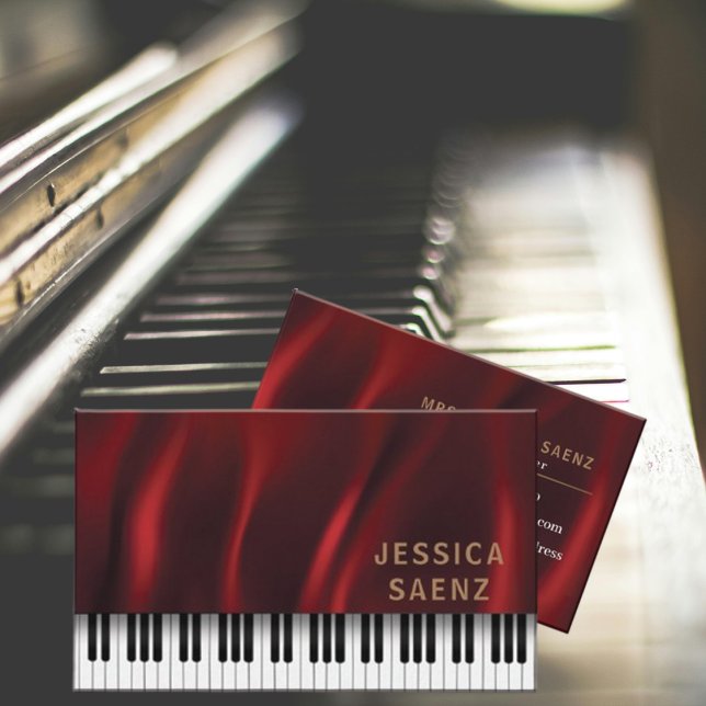Modern Hot Red Velvet Piano Teacher  Business Card (Creator Uploaded)