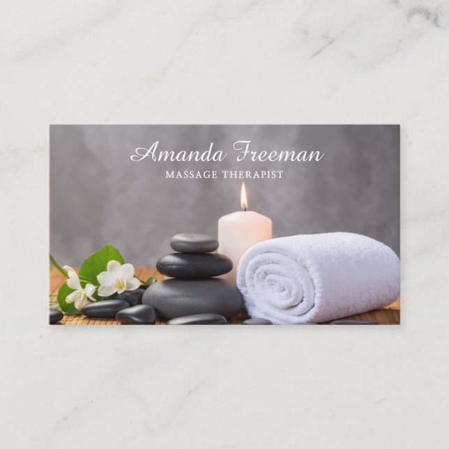 Modern Hot Stones Message Therapy Business Card (Front)