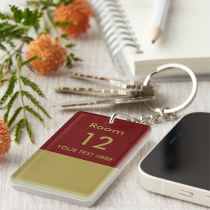 Modern Hotel lodge Resort Custom Room Gold Red Key Ring